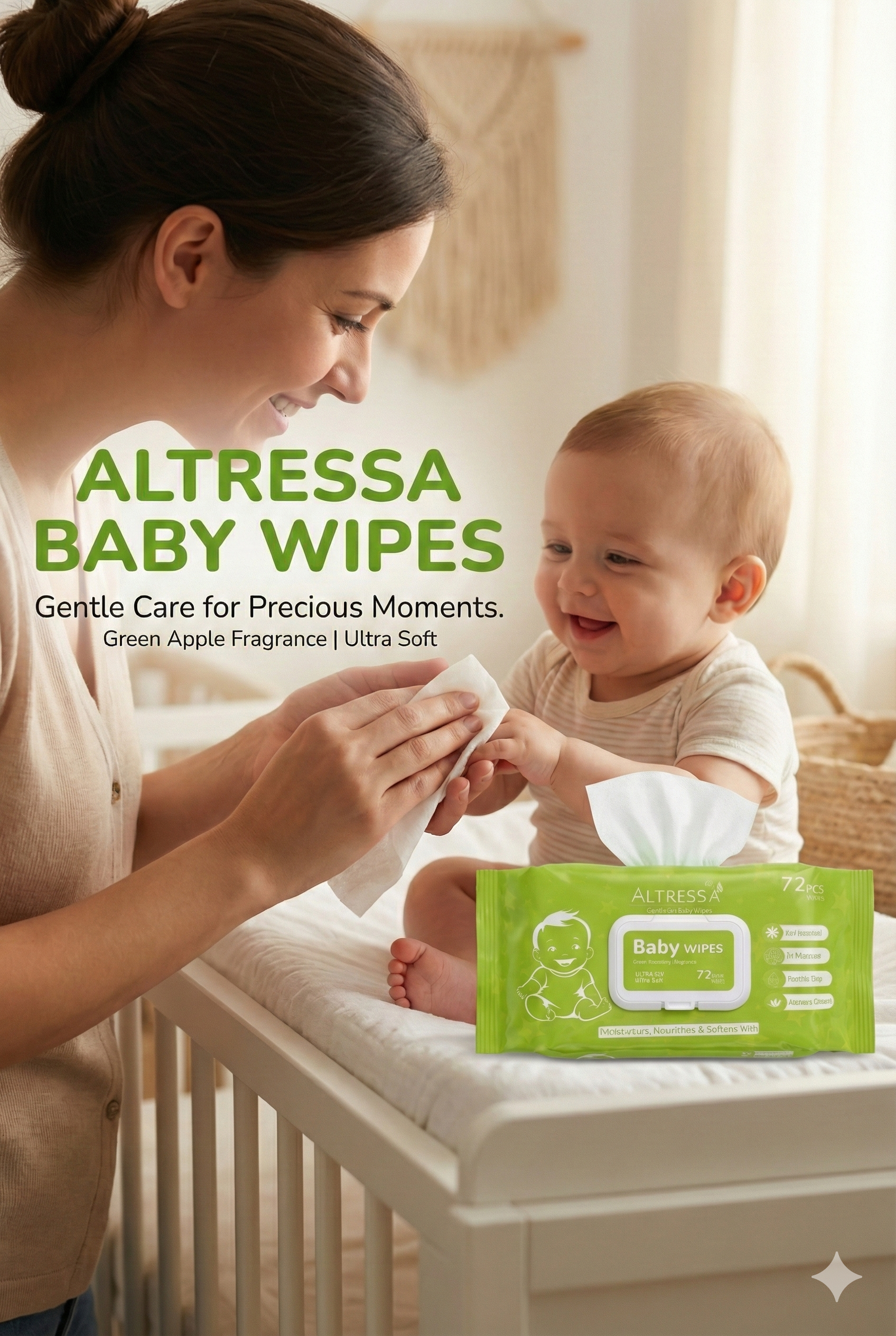 ALTRESSA BABY WIPES 72 PULLS (GREEN APPLE FRAGRANCE) - Image 2